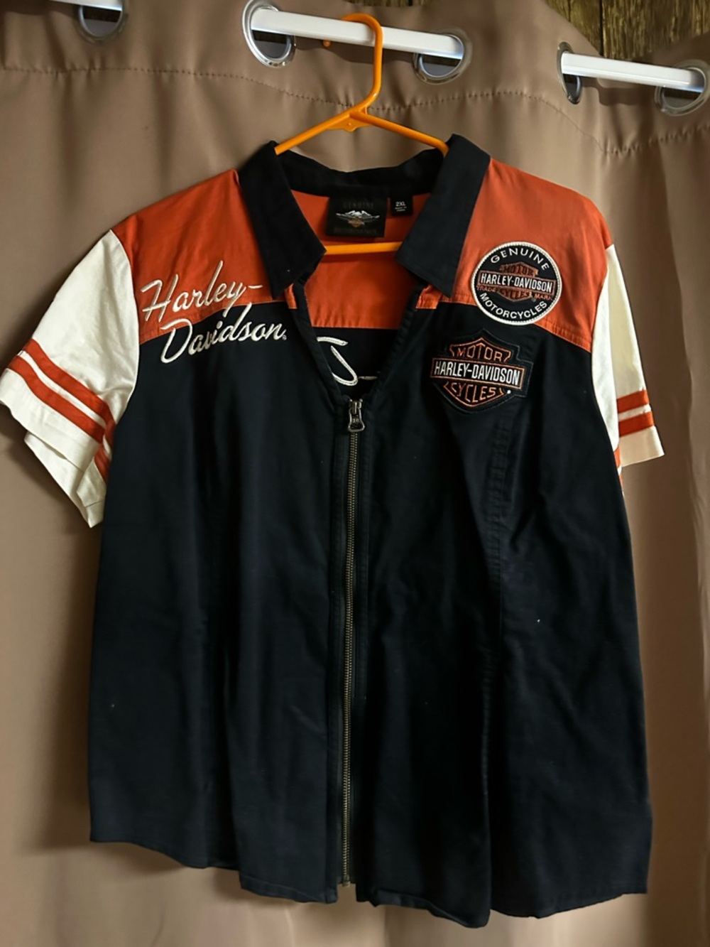 Harley-Davidson Black and Orange Collar Shirt with Logo Tag